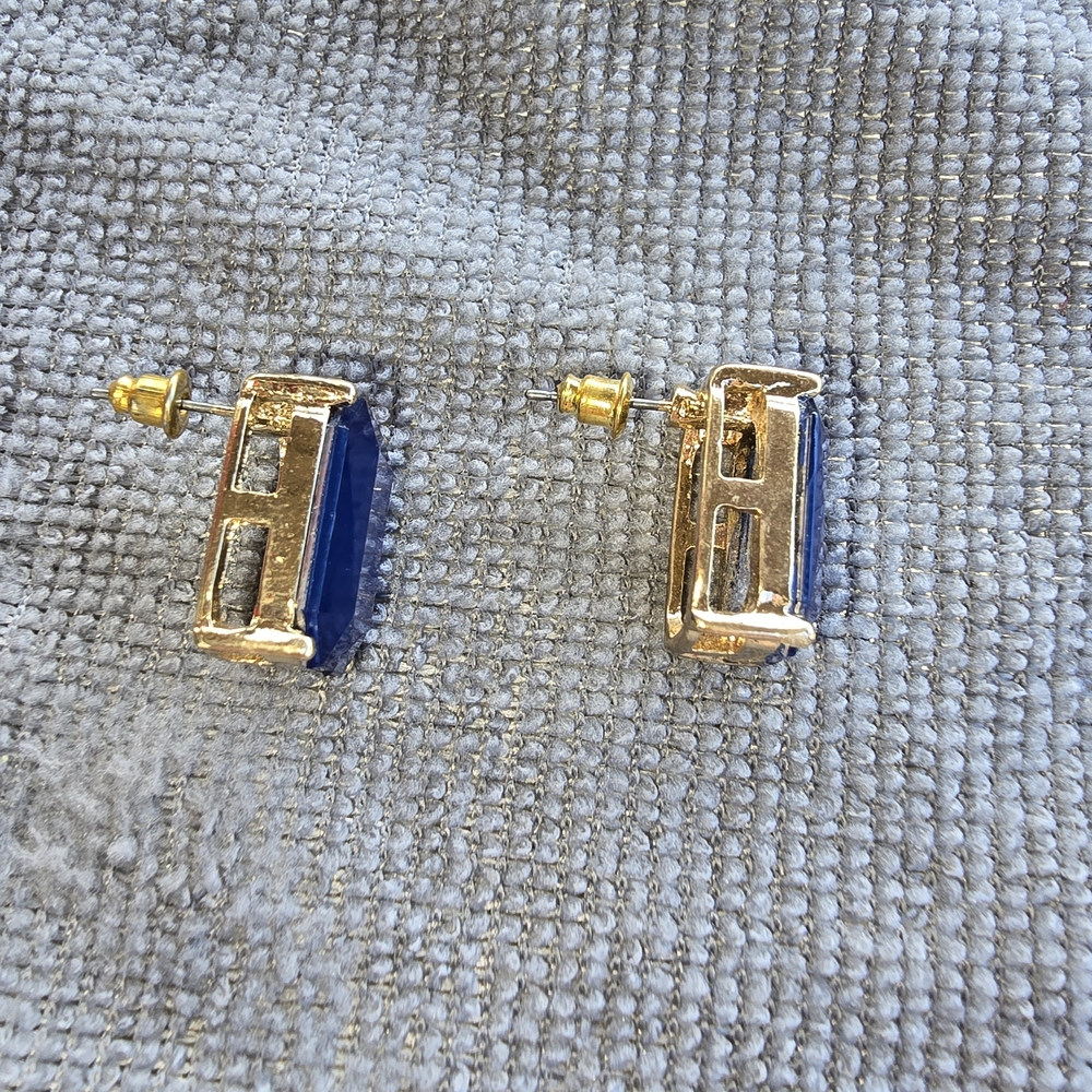 Elegant Blue and Gold Earrings - Picture 4 of 6